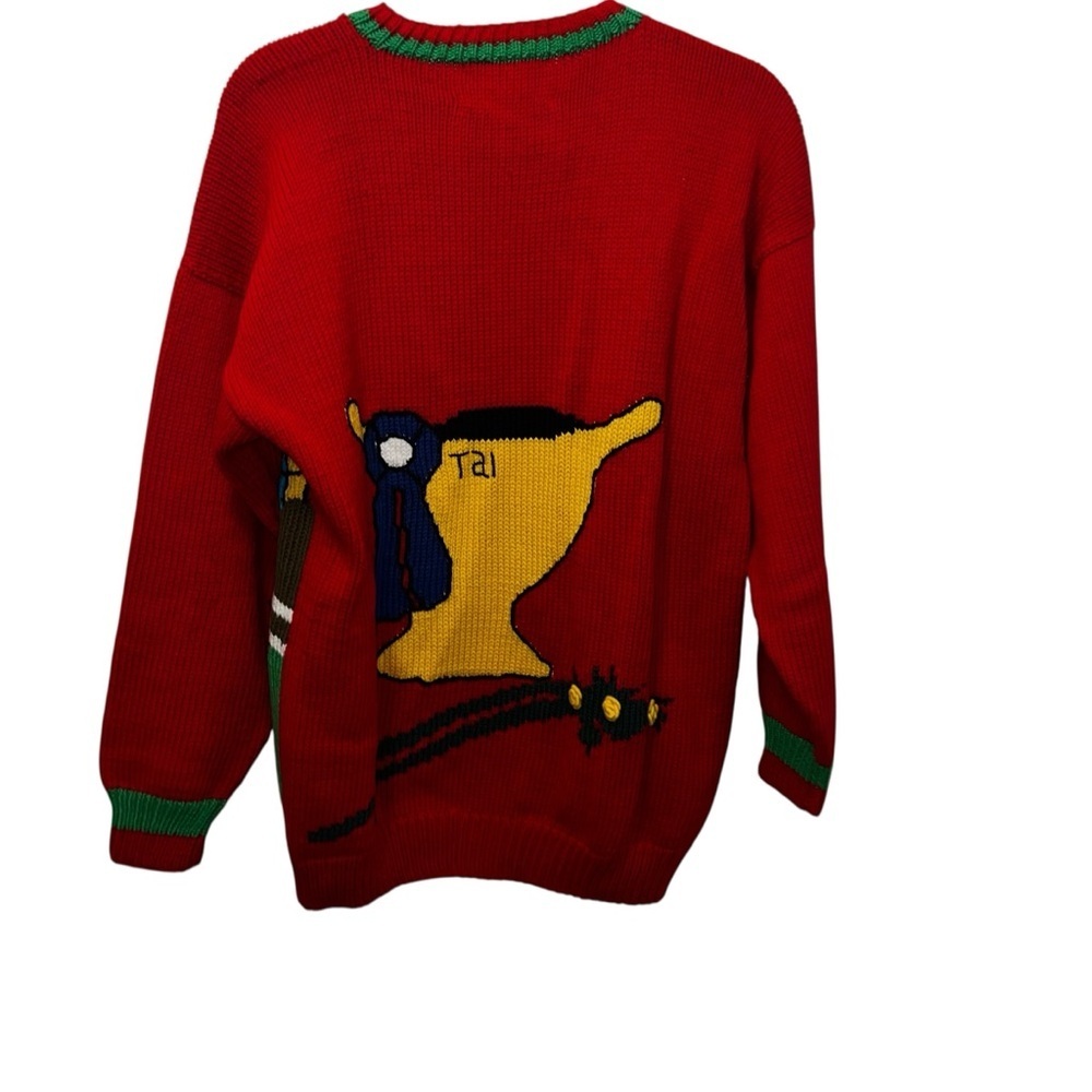 Vintage 100% cotton salsa sweater made in Peru horse jockey 3d large L red retro - Picture 8 of 8
